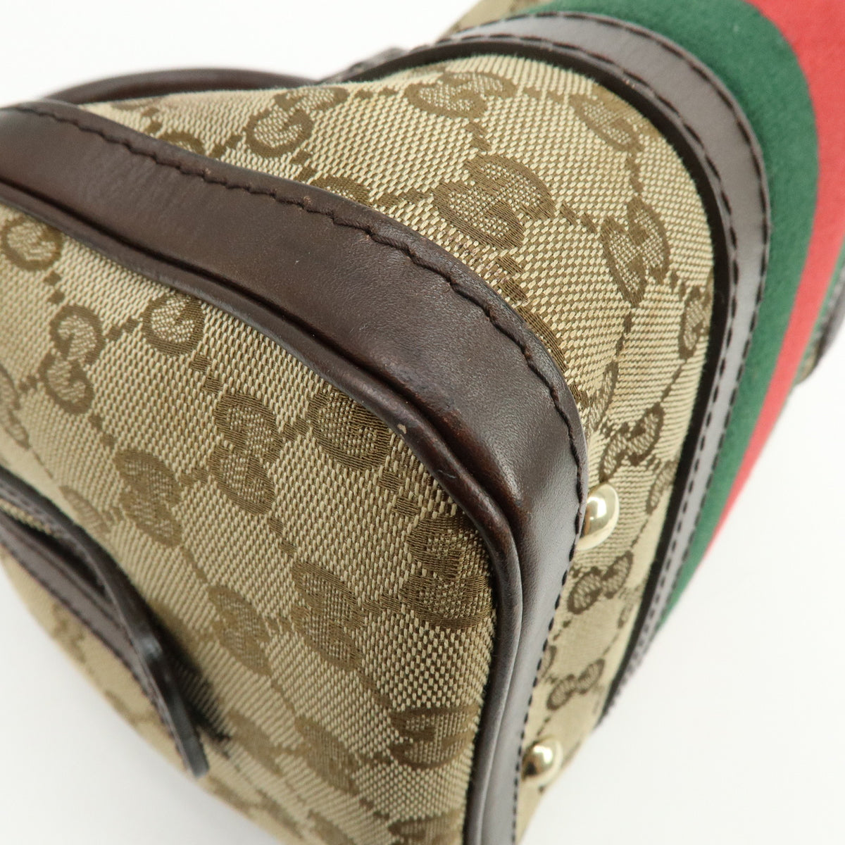 GUCCI Sherry GG Canvas Leather 2Way Bag Boston Bag Hand Bag 269876