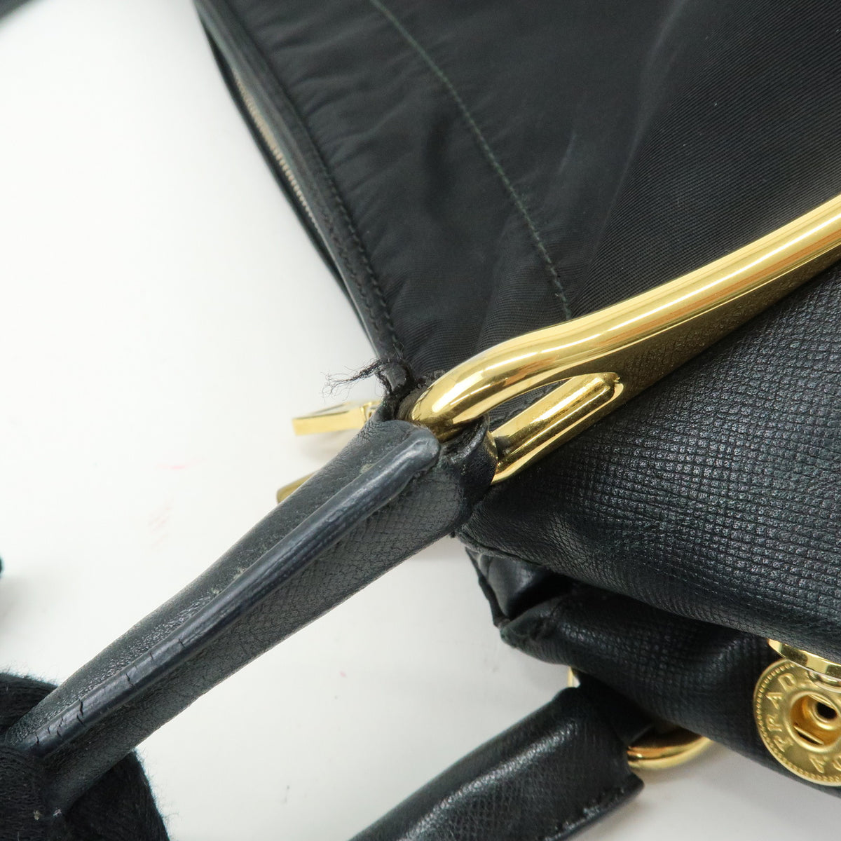 PRADA Nylon Saffiano Leather Shoulder Bag Hand Bag Black