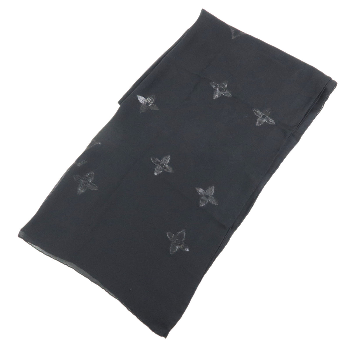 Louis Vuitton Monogram Silk Nylon Scarf Shawl Black