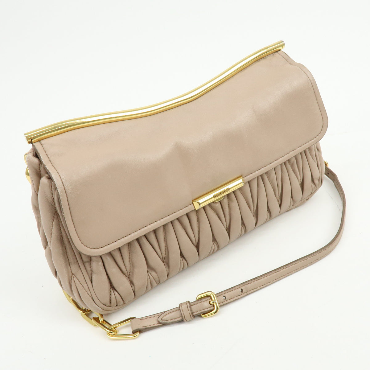 MIU MIU Matelasse Nappa Leather Chain Shoulder Bag Pink Beige