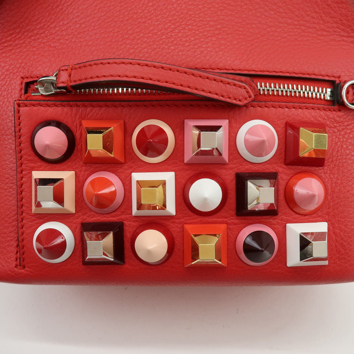 FENDI By the way Leather Mini Backpack Rucksack Studs Red 8BZ038