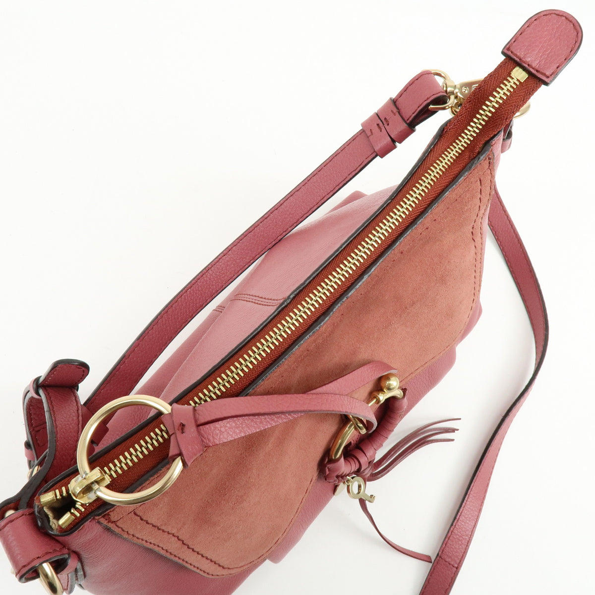 Chloe See by Chloe Joan Leather Suede Small 2Way Bag Crossbody Bag Pink