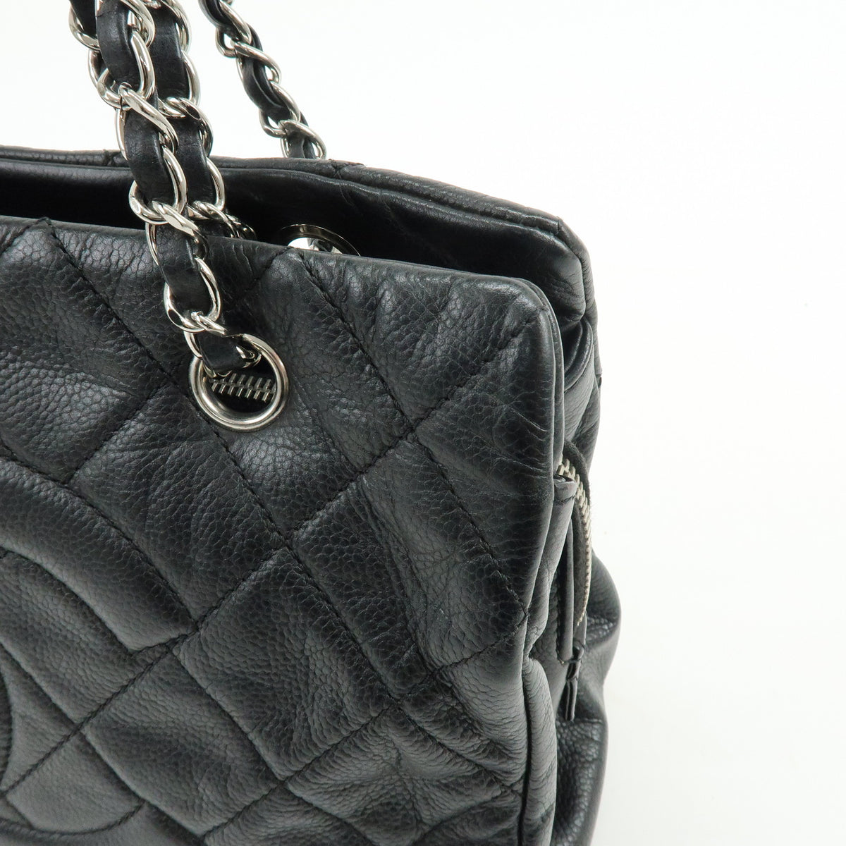CHANEL Matelasse COCO Mark Caviarskin Chain Shoulder Bag Tote Bag Black