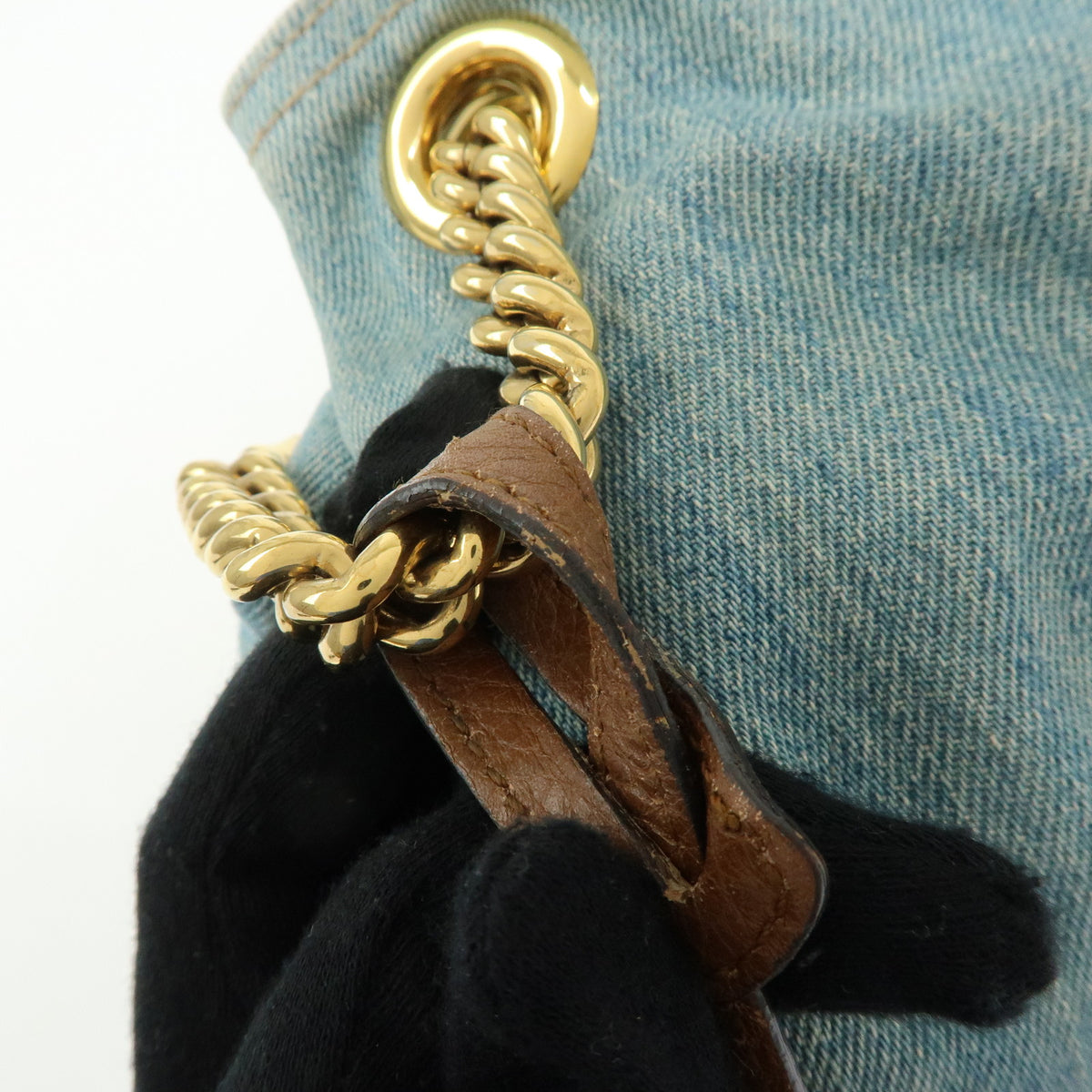 GUCCI SOHO Interlocking G Denim Leather Chain Shoulder Bag Blue 308982