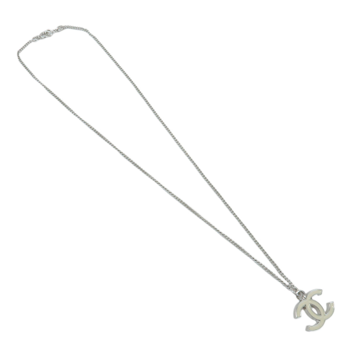 CHANEL COCO Mark Metal Necklace Silver Off White A26877