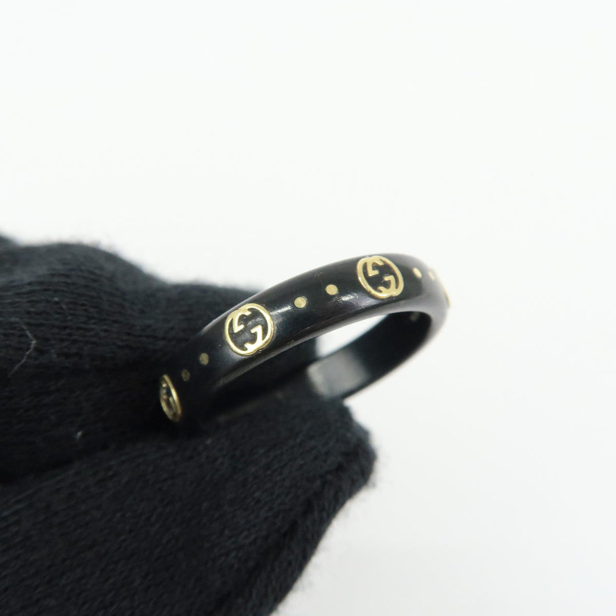 GUCCI Interlocking G Ring Ceramic K18 750YG Gold Black #14 679262