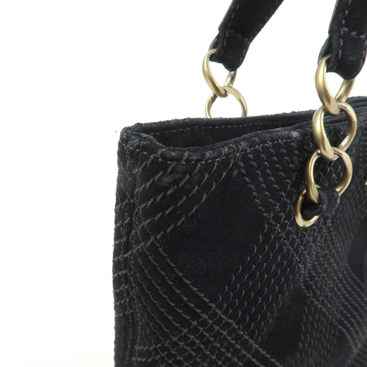 CHANEL COCO Mark Wild Stitch Suede Leather Shoulder Bag Tote Bag Black