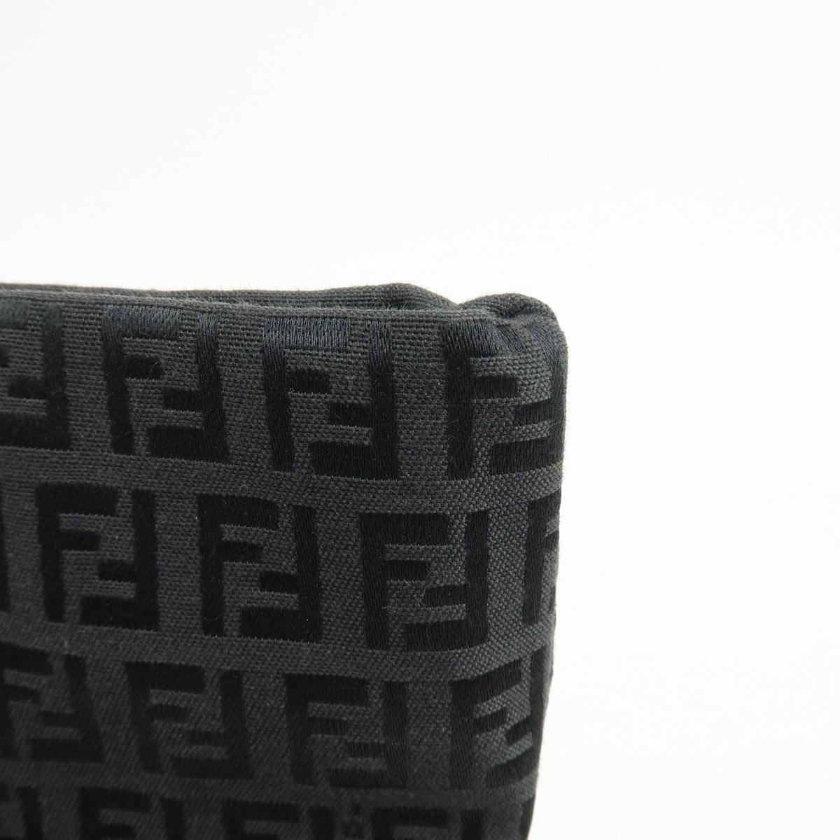 FENDI Zucchino Jacquard Canvas Leather Tote Bag Hand Bag Black 8BH025