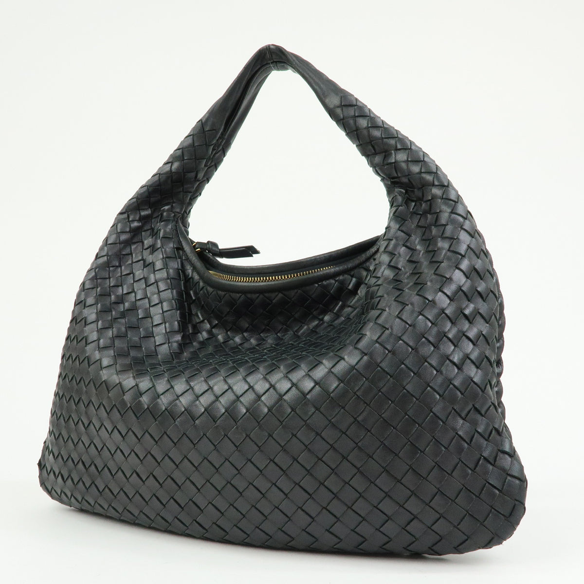BOTTEGA VENETA Hobo Intrecciato Leather Shoulder Bag Black 115653