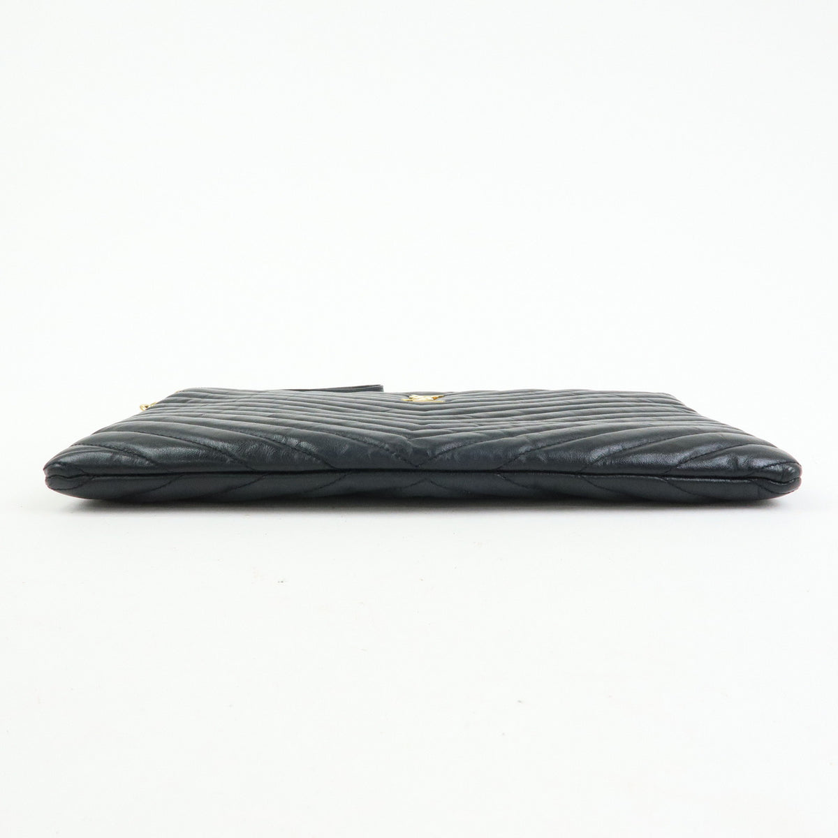 SAINT LAURENT PARIS V Stitch Leather Clutch Bag Flat Pouch Black