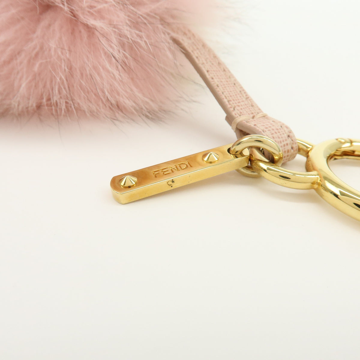 FENDI Pom Pom Fur Charm Key Chain Bag Charm Pink Beige 7AR259