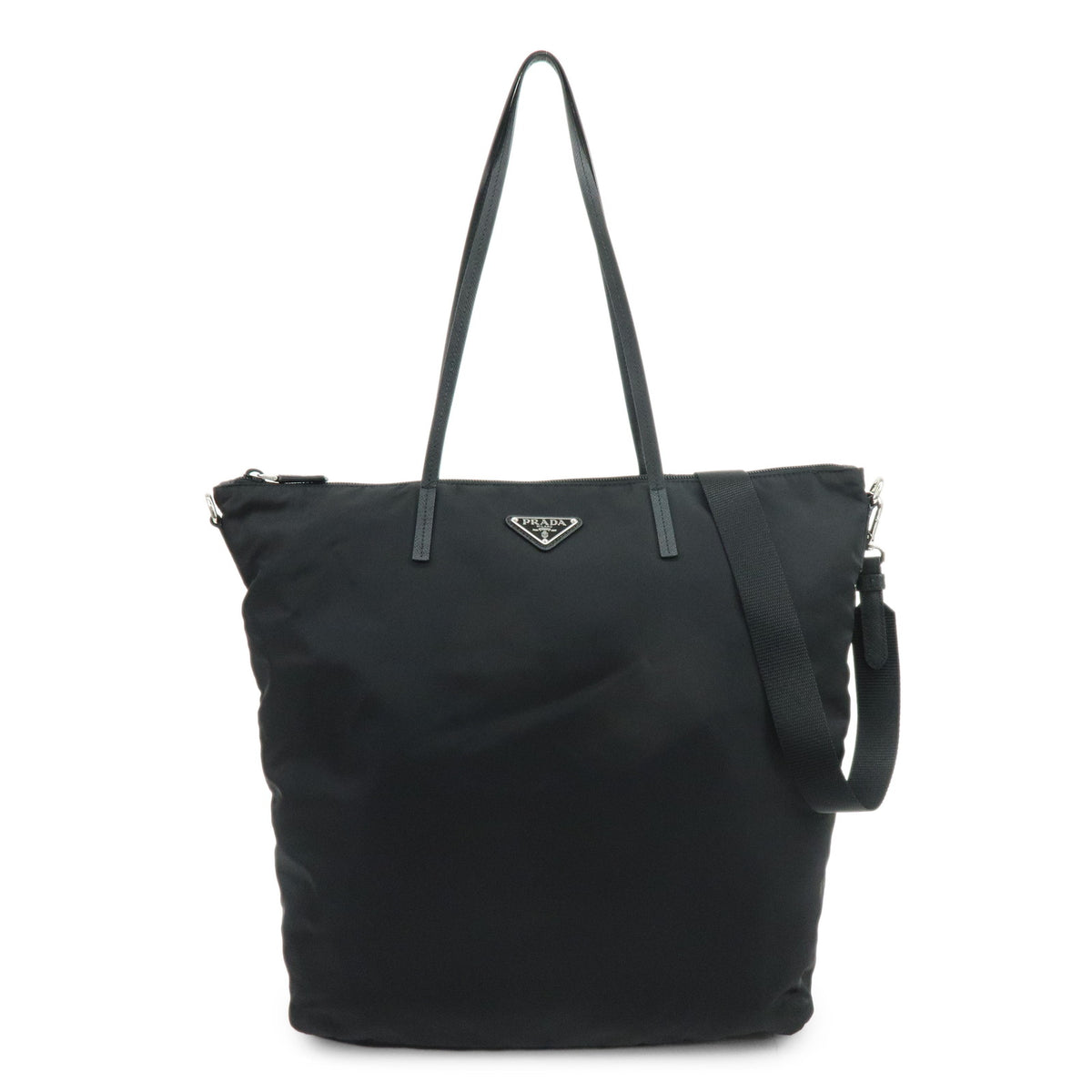 PRADA Triangle Logo Nylon Saffiano Leather 2Way Hand Bag Black 1BG189