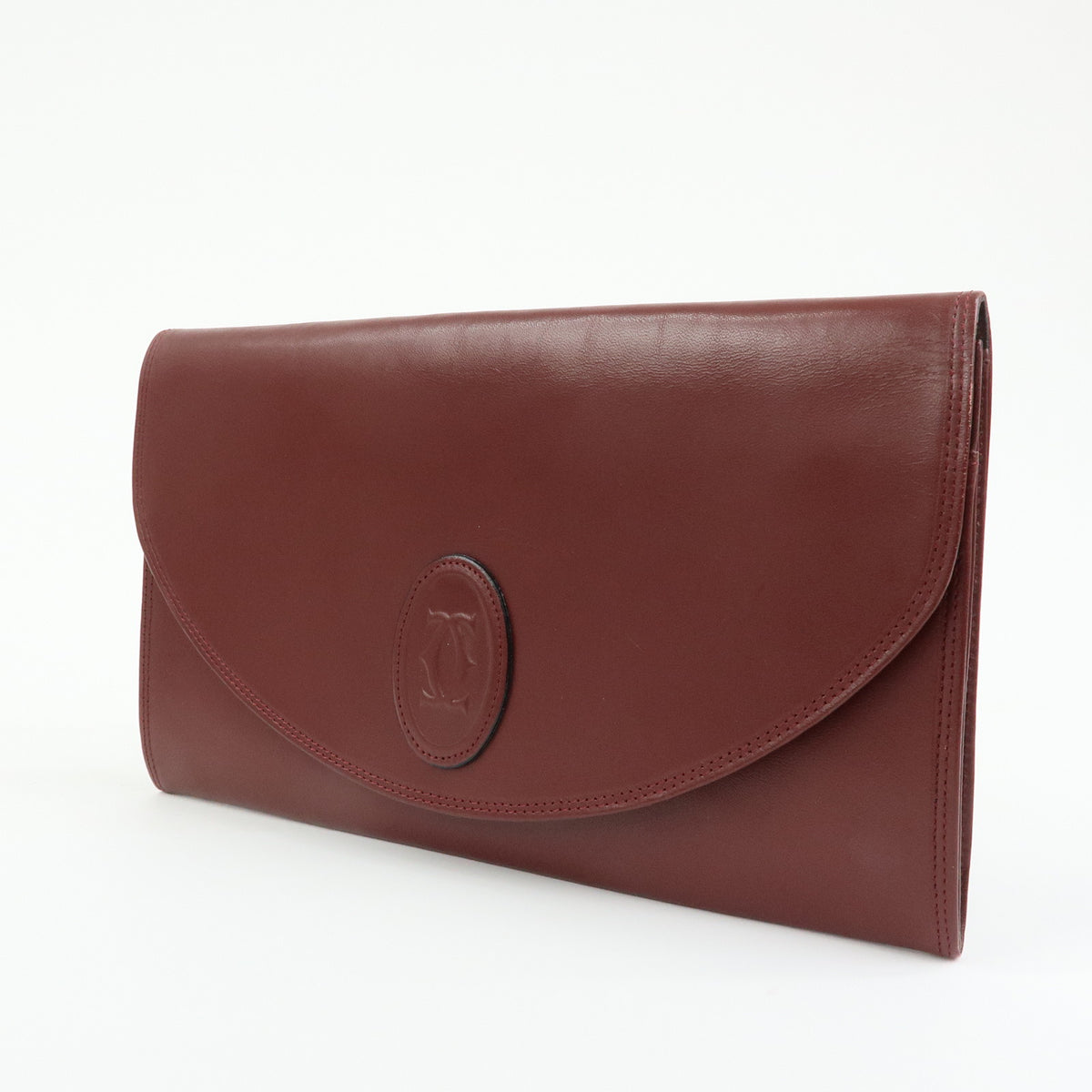 Cartier Must de Cartier Leather Clutch Bag Flat Pouch Bordeaux Wine Red