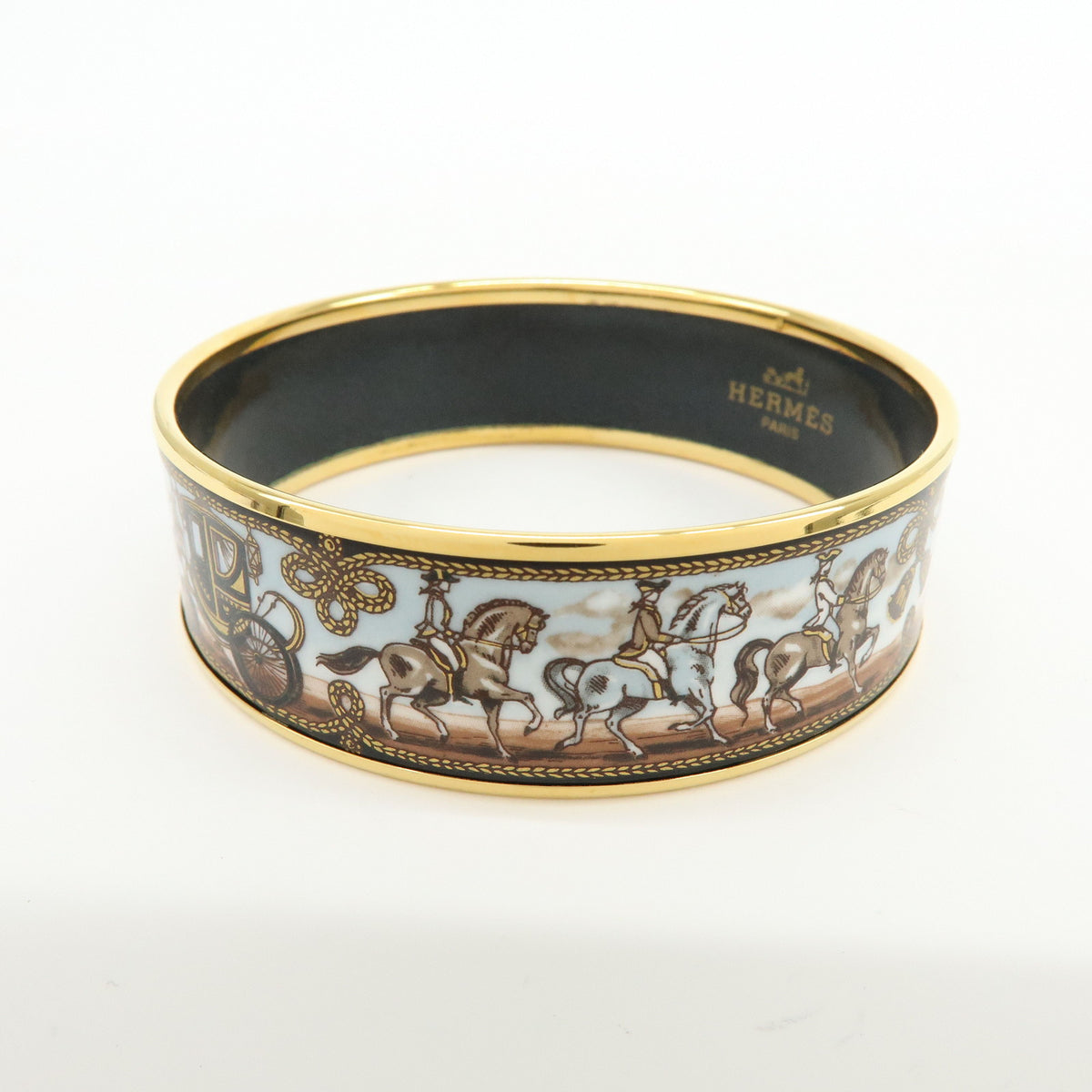 HERMES Email GM Gold Plated Metal Bangle Bracelet Gold Brown