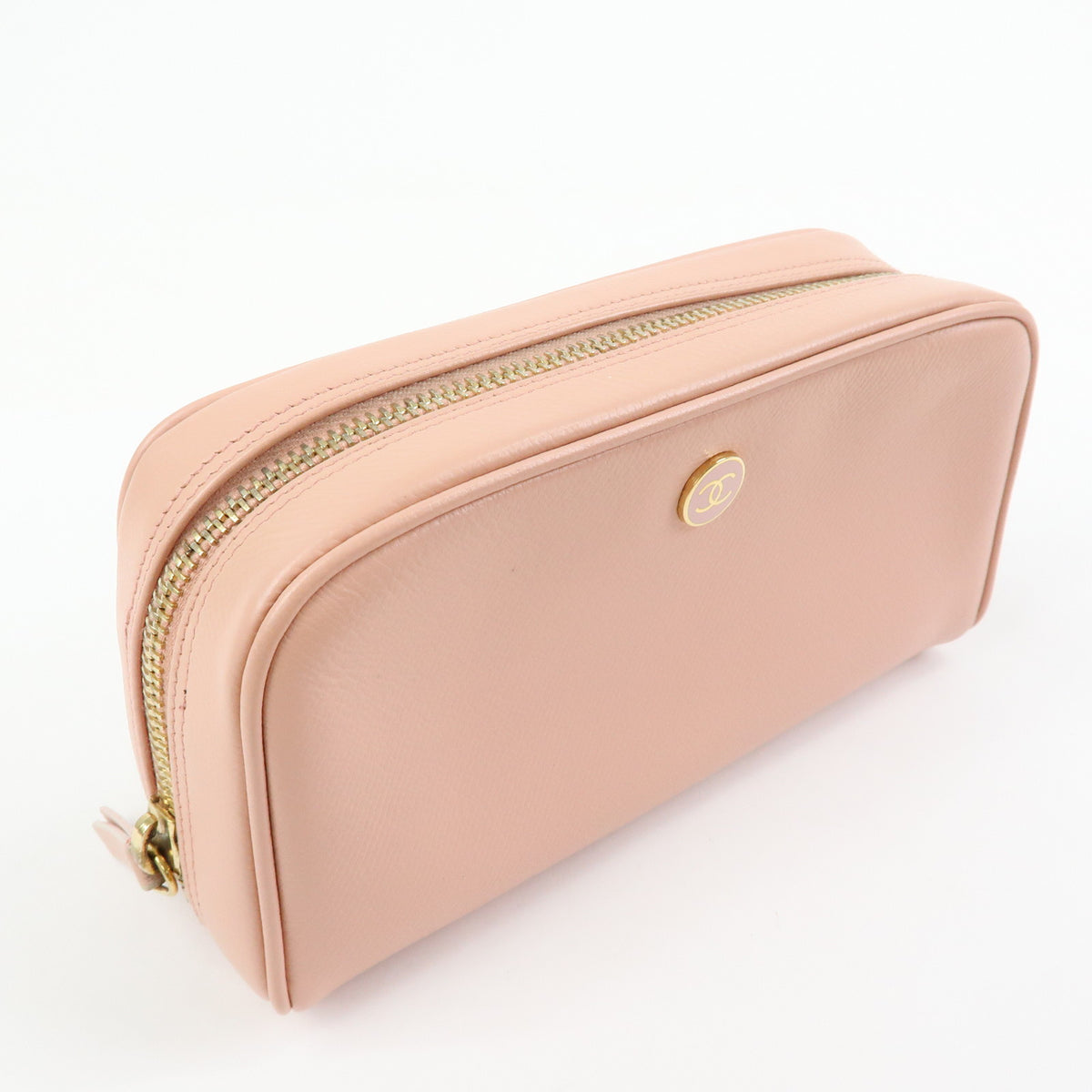 CHANEL COCO Button COCO Mark Leather Cosmetic Pouch Pink A20913