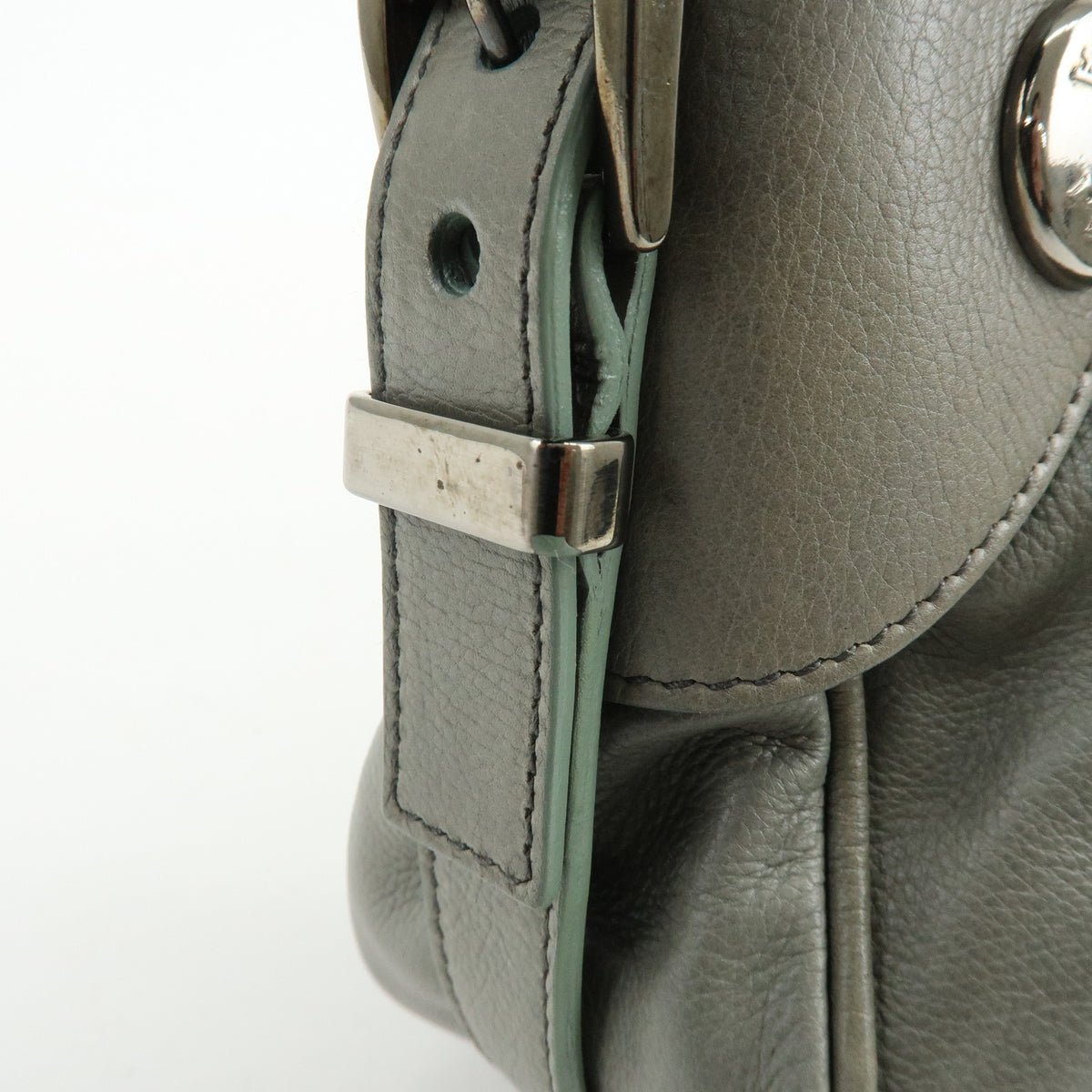 PRADA Buffalo Snap Leather Hand Bag Shoulder Bag Gray BR2666