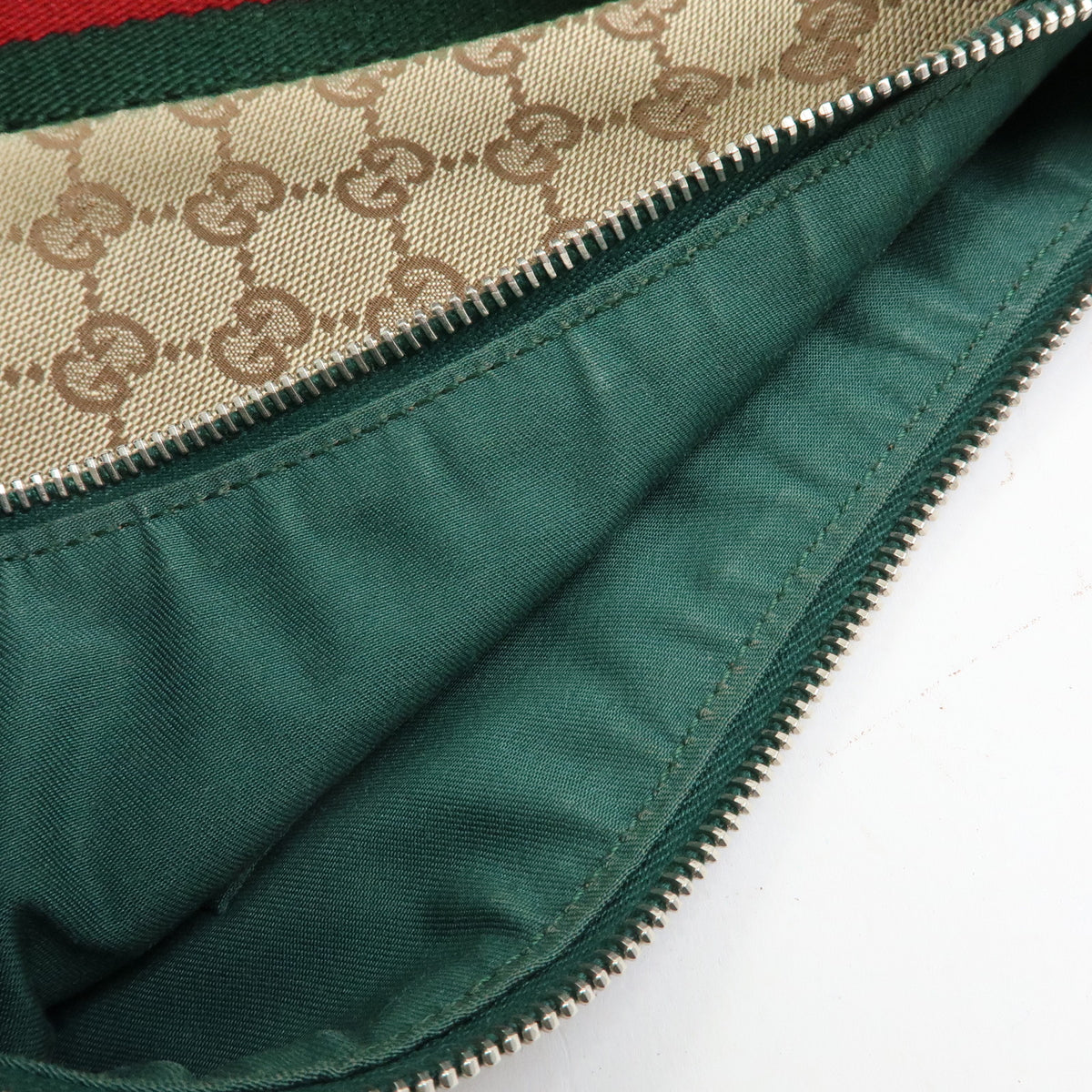 GUCCI Sherry GG Canvas Leather Shoulder Bag Beige Green Red 145812