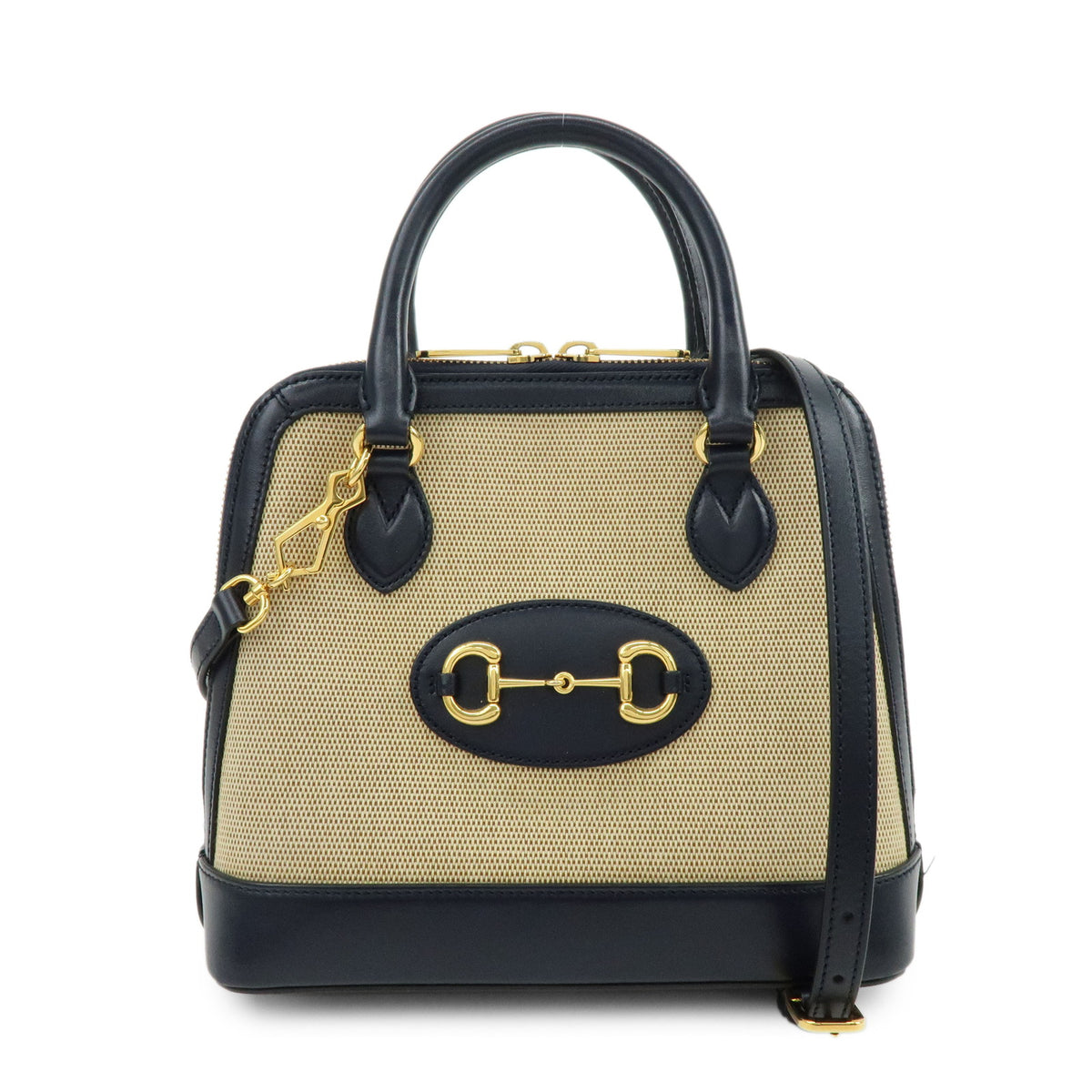 GUCCI Horsebit 1955 Small Top Handle 2Way Hand Bag Beige Navy 621220