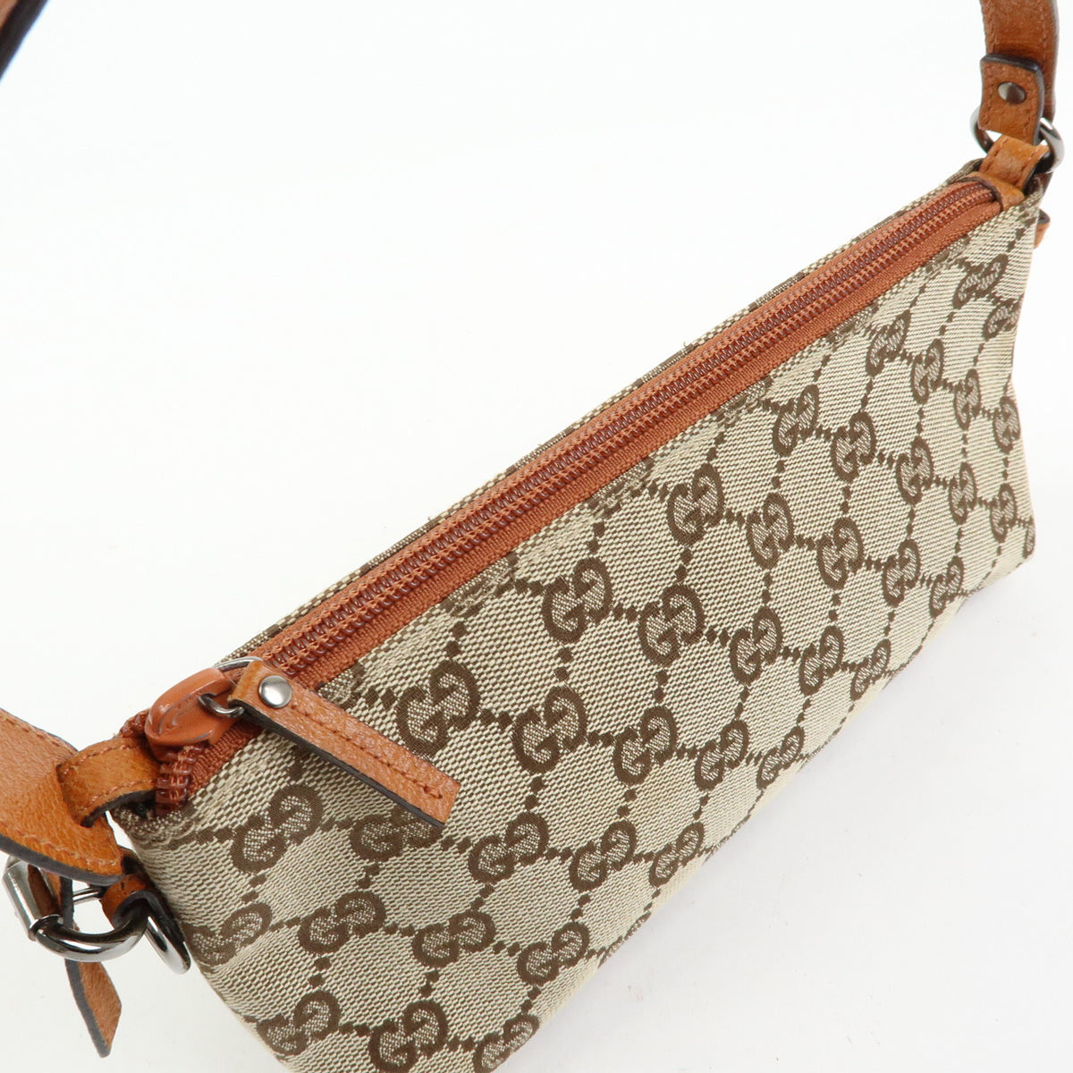 GUCCI GG Canvas Leather Accessory Pouch Hand Bag Brown 103399