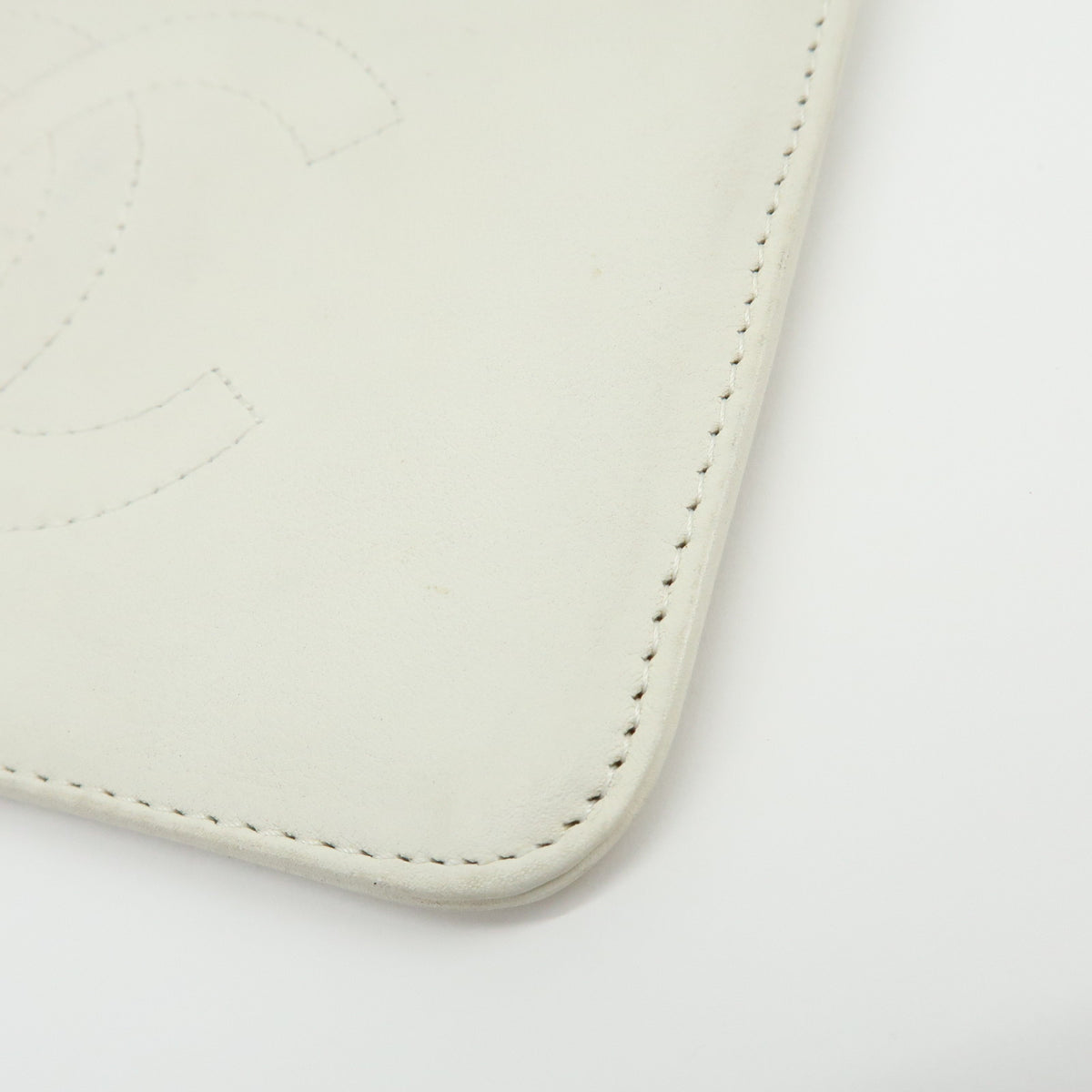 CHANEL COCO Mark Leather Cosmetic Pouch Flat Pouch White