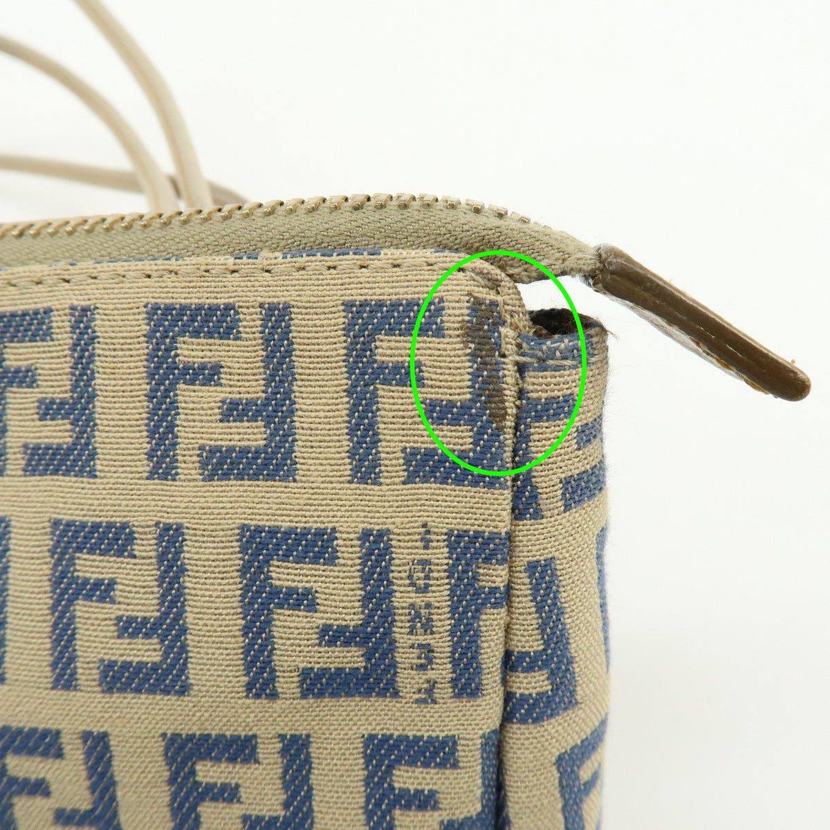 FENDI Zucchino Canvas Leather Mini Hand Bag Pouch Beige 8BR513