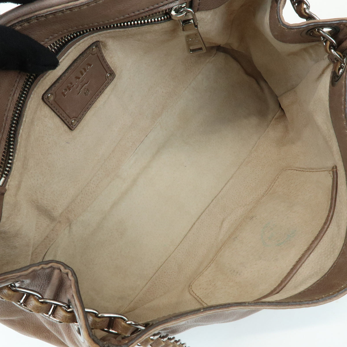 PRADA Front Flap Leather Chain Shoulder Bag Hand Bag Brown B4659C