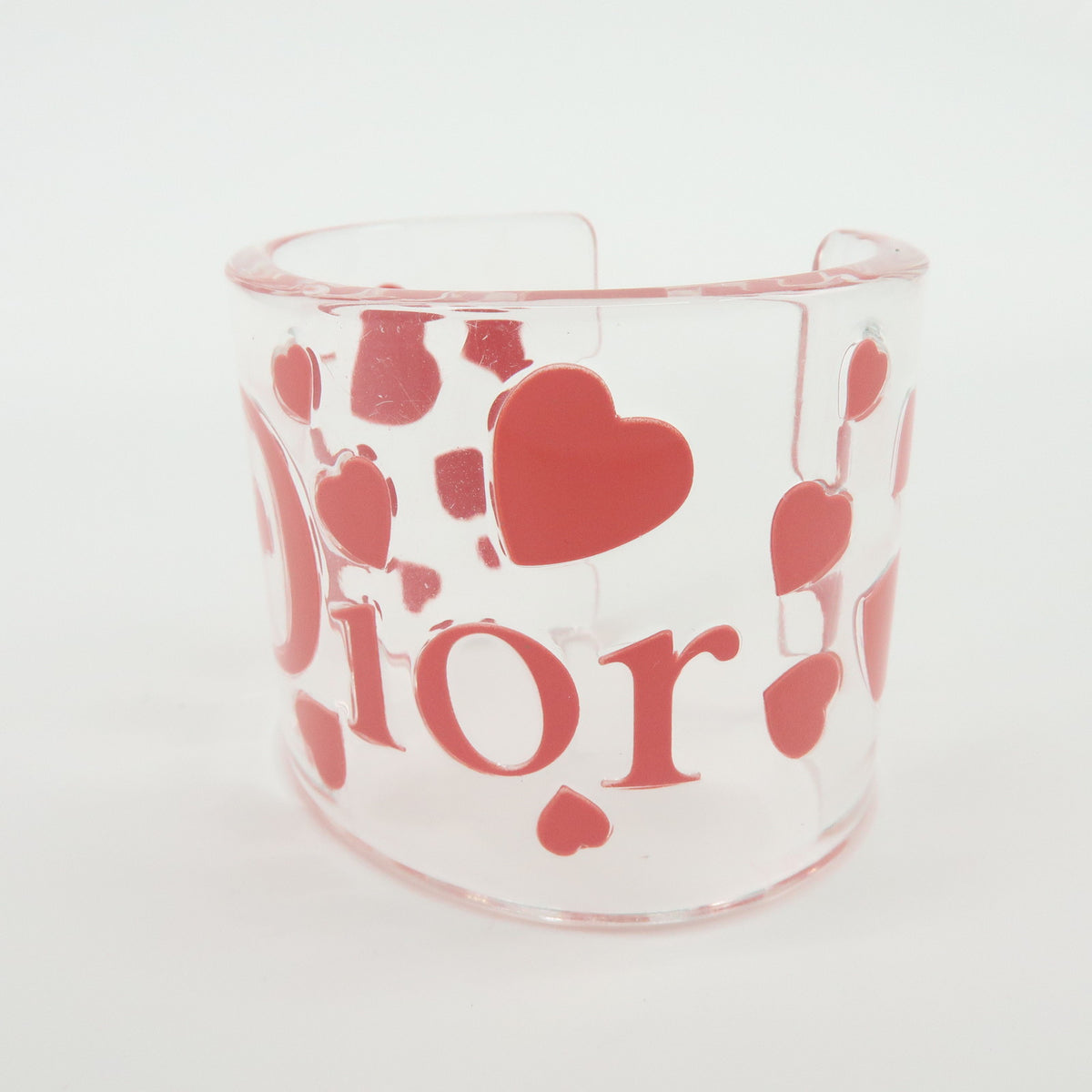 Christian Dior Plastic Heart Bangle Bracelet Transparent Pink