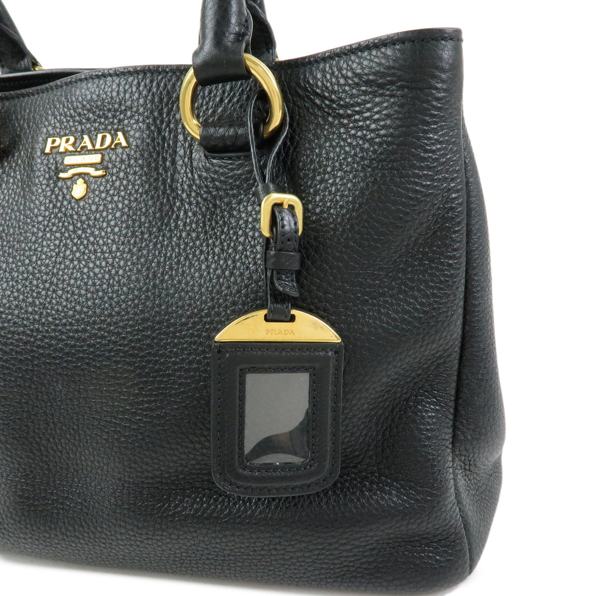 PRADA Logo Leather 2Way Bag Hand Bag Black