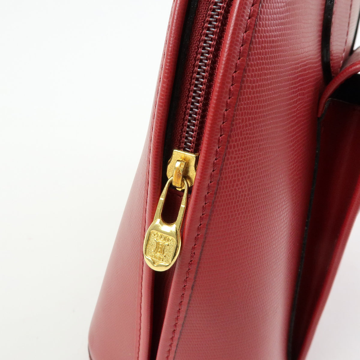 CELINE Circle Logo Leather Dome Hand Bag Red