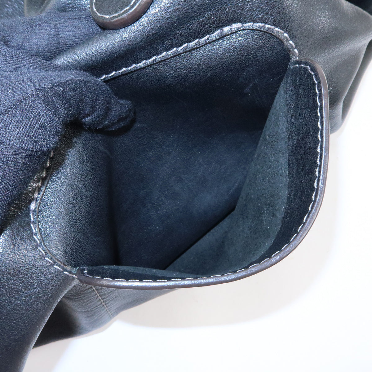 LOEWE Logo Leather Shoulder Bag Hand Bag Black