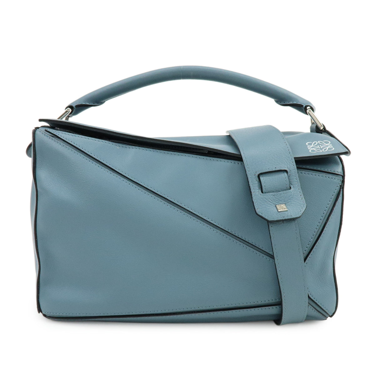 LOEWE Anagram Puzzle Leather 2Way Bag Hand Bag Shoulder Bag Light Blue