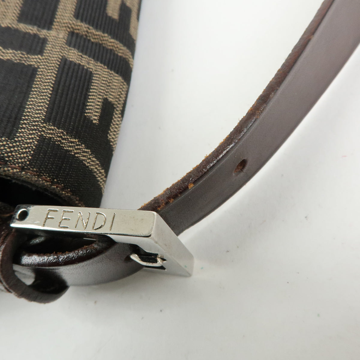 FENDI Zucca Mamma Baguette Canvas Leather Shoulder Bag Brown 26325
