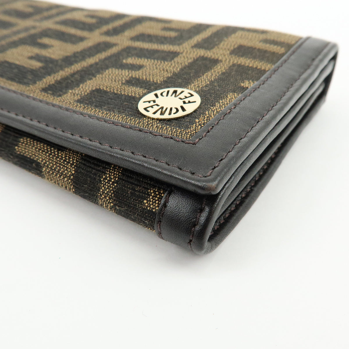 FENDI Zucca Jacquard Canvas Leather Bi-fold Long Wallet Brown 8M0000