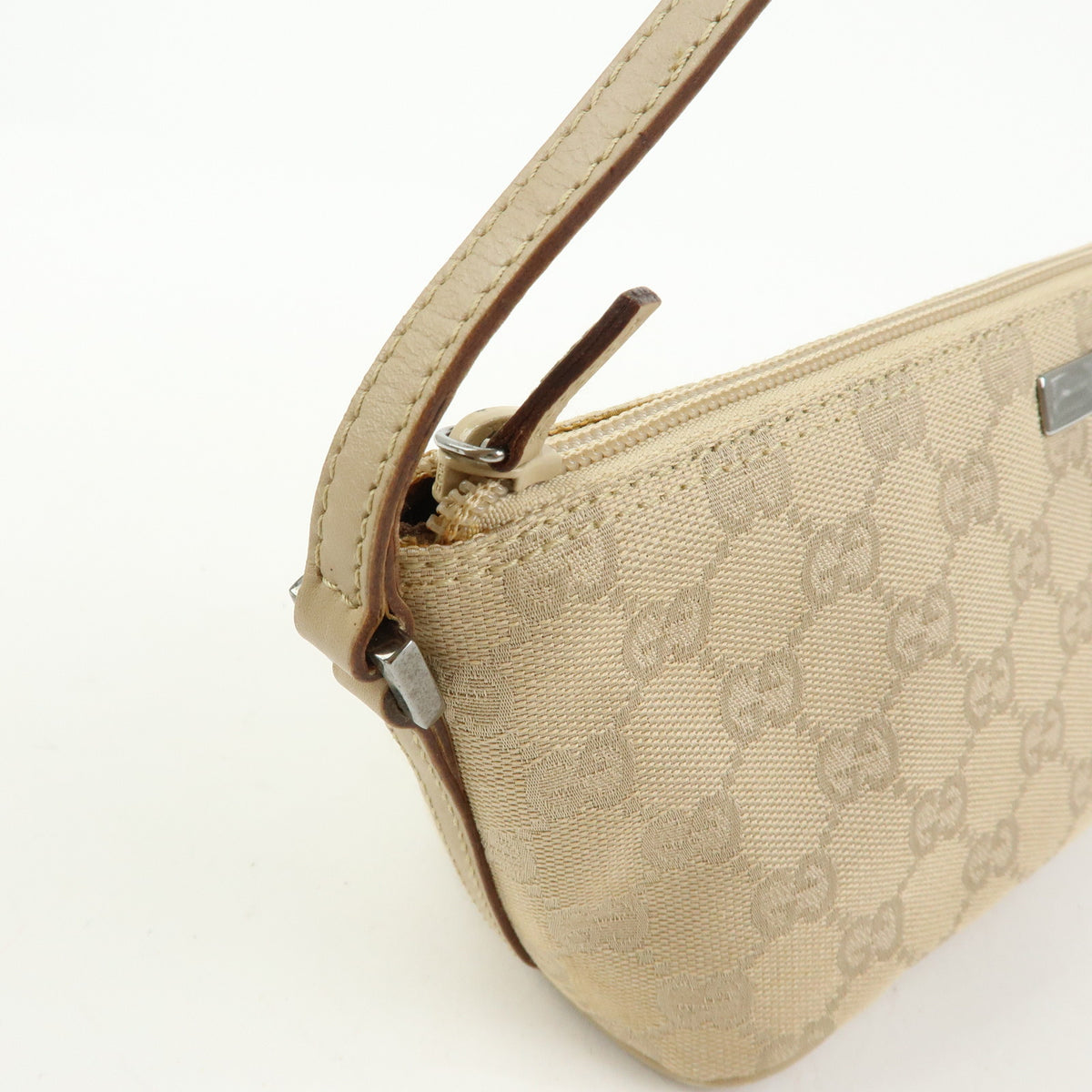 GUCCI Boat Bag GG Canvas Hand Bag Accessory Pouch Beige 07198