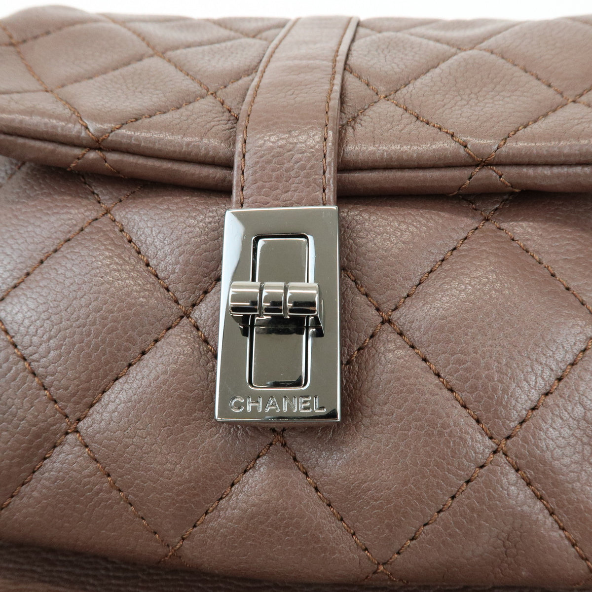 CHANEL 2.55 Mademoiselle Lock Lamb Skin Chain Shoulder Bag Brown