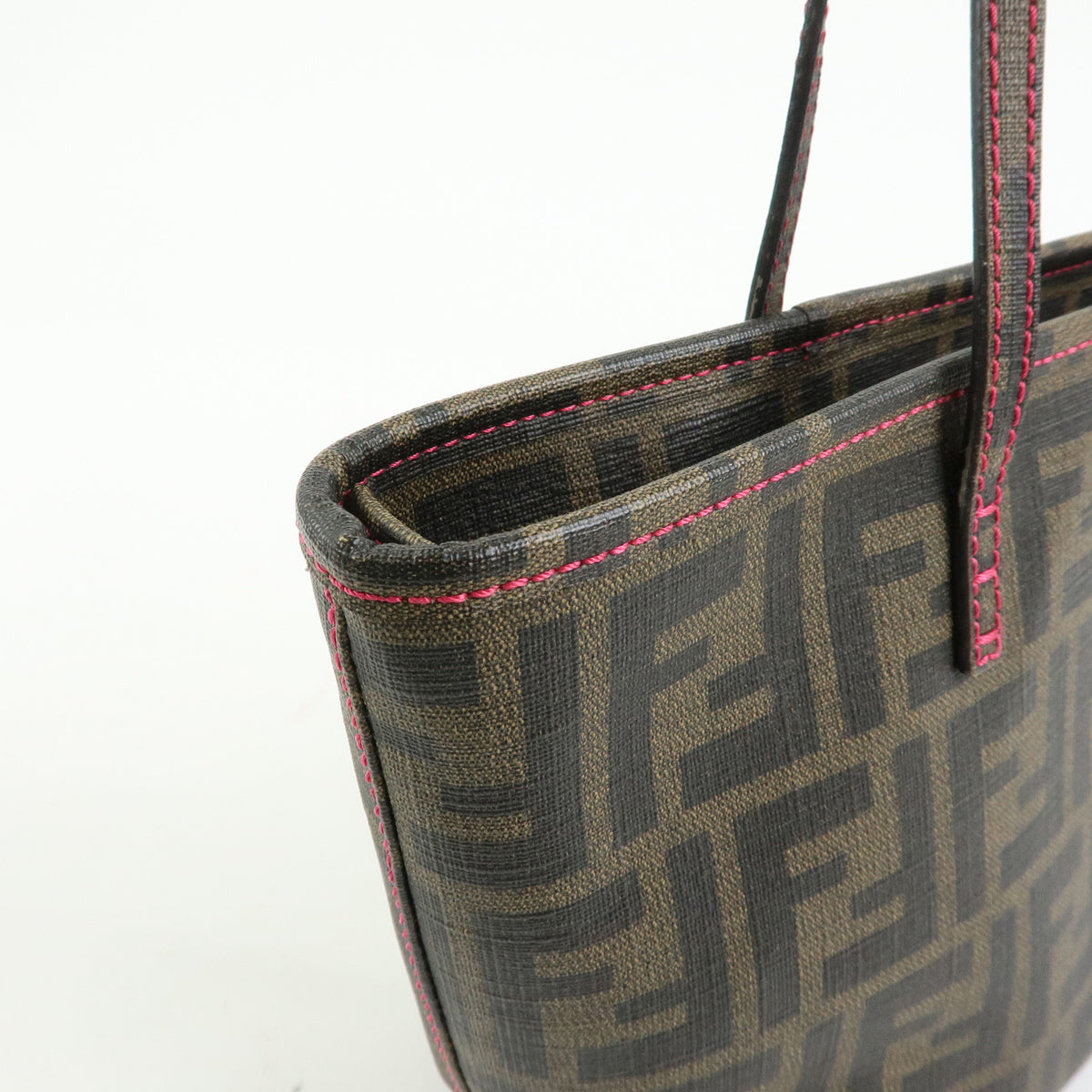 FENDI Zucca PVC Tote Bag Shoulder Bag Brown Pink 8BH223