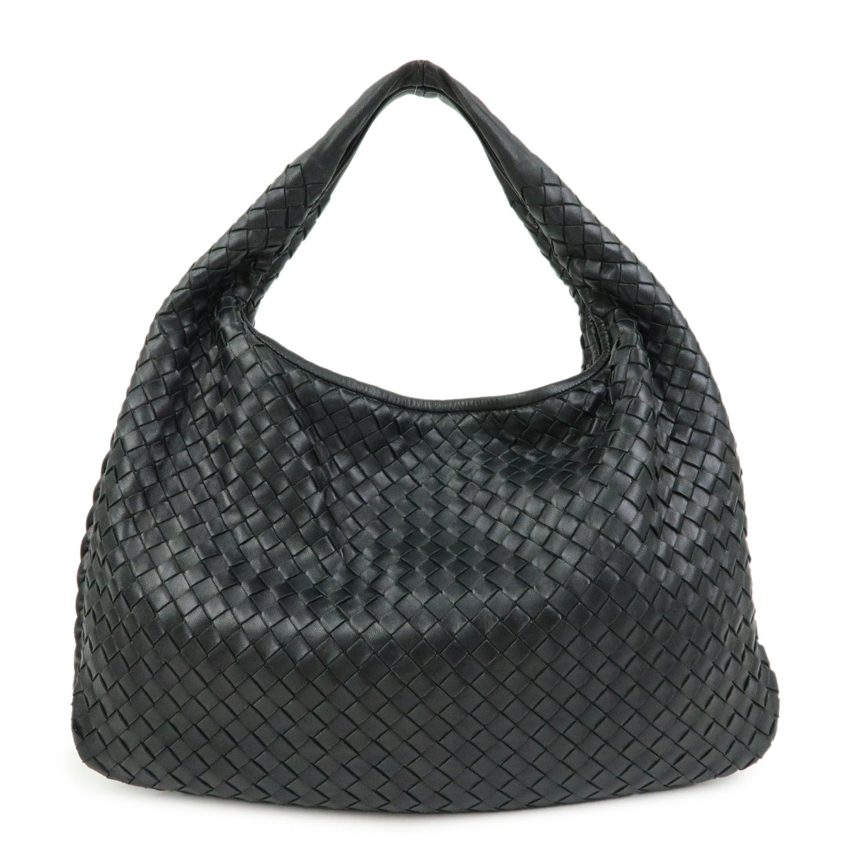 BOTTEGA VENETA Hobo Intrecciato Leather Shoulder Bag Black 115653