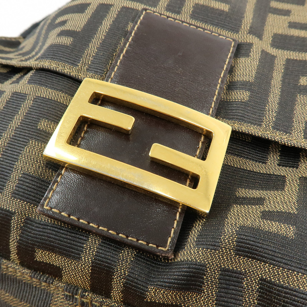 FENDI Zucca Mamma Baguette Canvas Leather Shoulder Bag Brown Gold 26325
