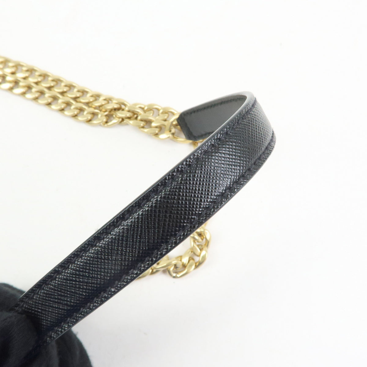 PRADA Logo Saffiano Nylon Leather Chain Shoulder Crossbody Bag Black