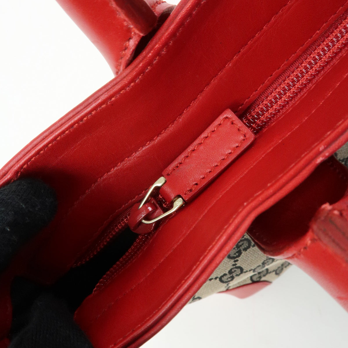 GUCCI GG Canvas Leather Tote Bag Hand Bag Beige Red 002・1119