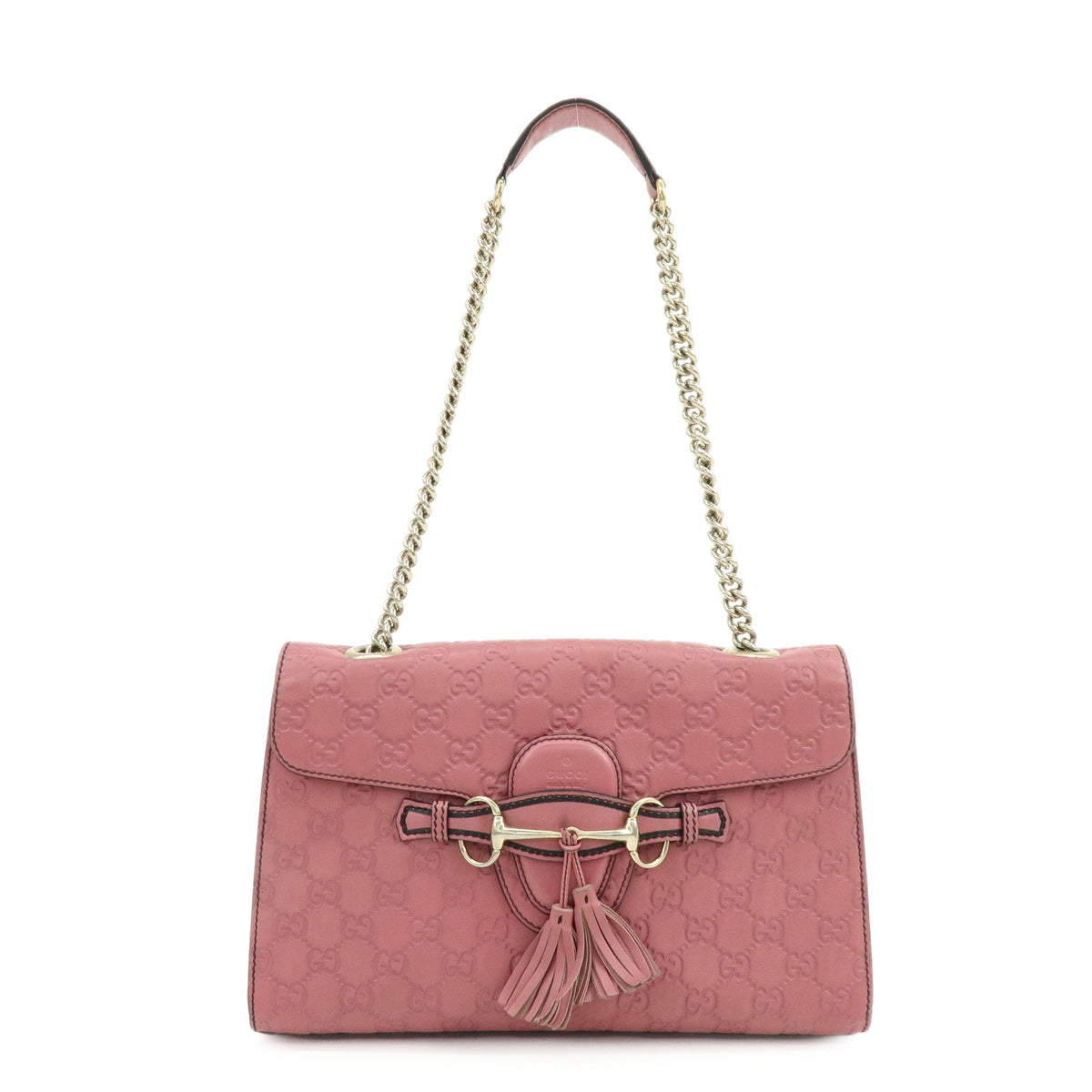 GUCCI Horsebit Guccissima Leather Chain Shoulder Hand Bag Pink 295402