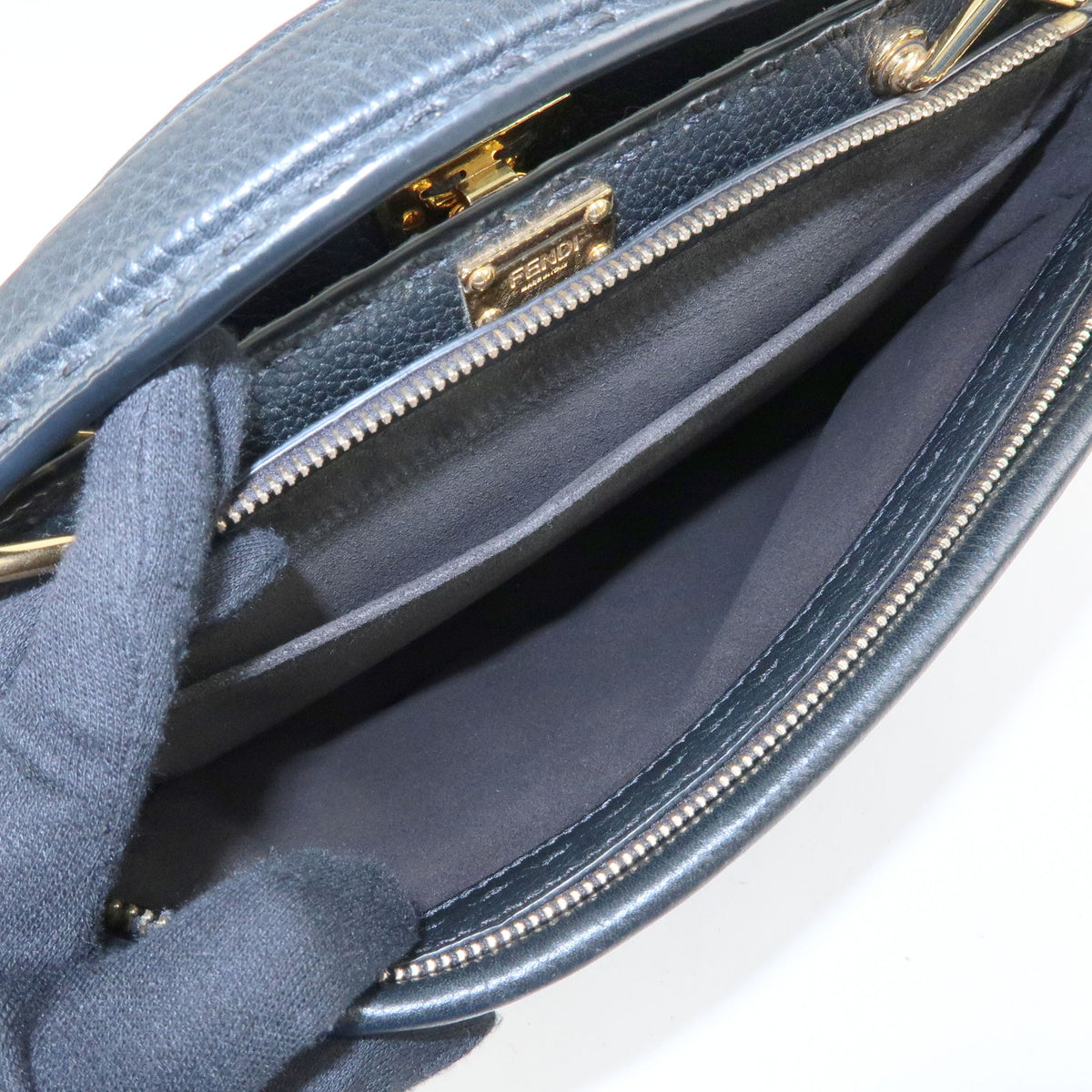 FENDI Peekaboo Seleria Calf Leather 2Way Hand Bag Black 7VA422