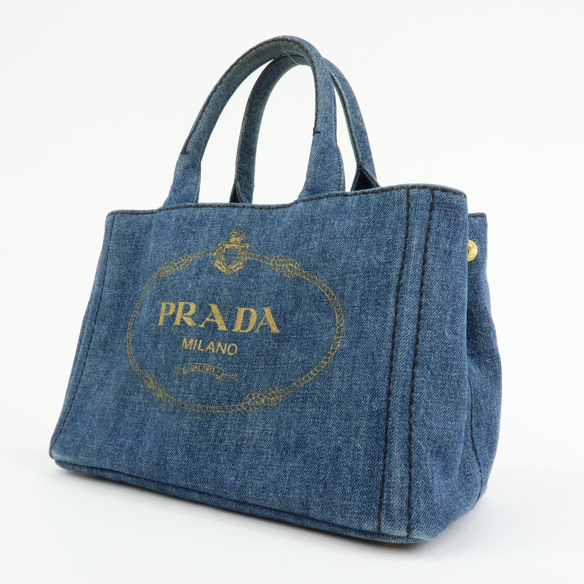 PRADA Triangle Logo Canapa Mini Denim 2Way Bag Hand Bag Blue 1BG439