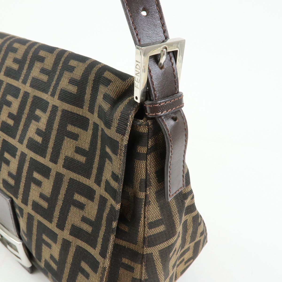 FENDI Zucca Mamma Baguette Canvas Leather Shoulder Bag Brown 26325