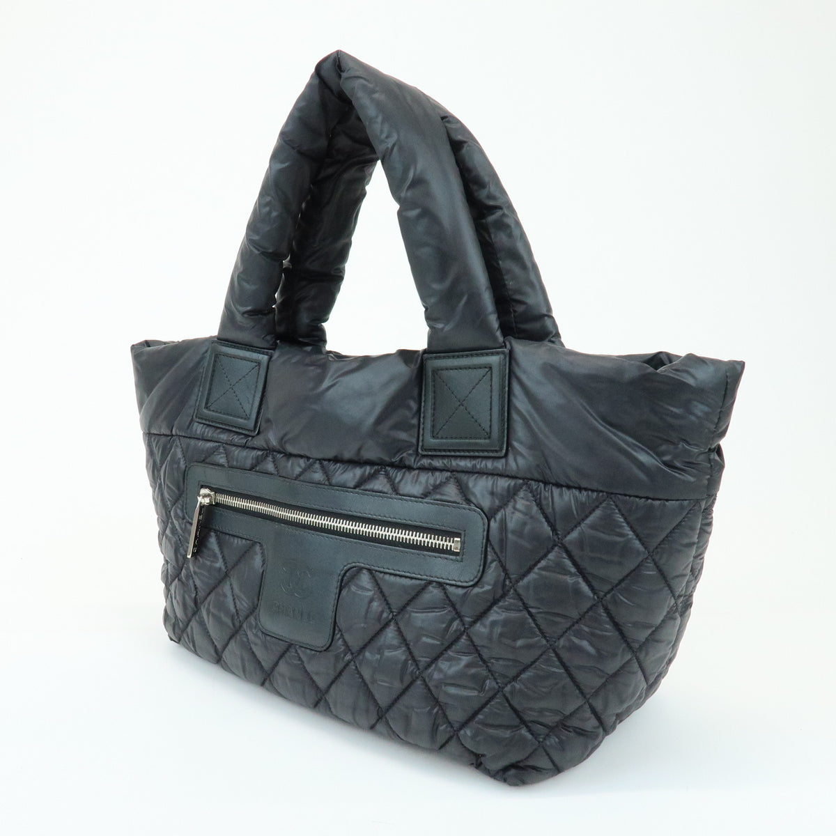 CHANEL COCO Cocoon PM Nylon Leather Small Tote Hand Bag Black A48610