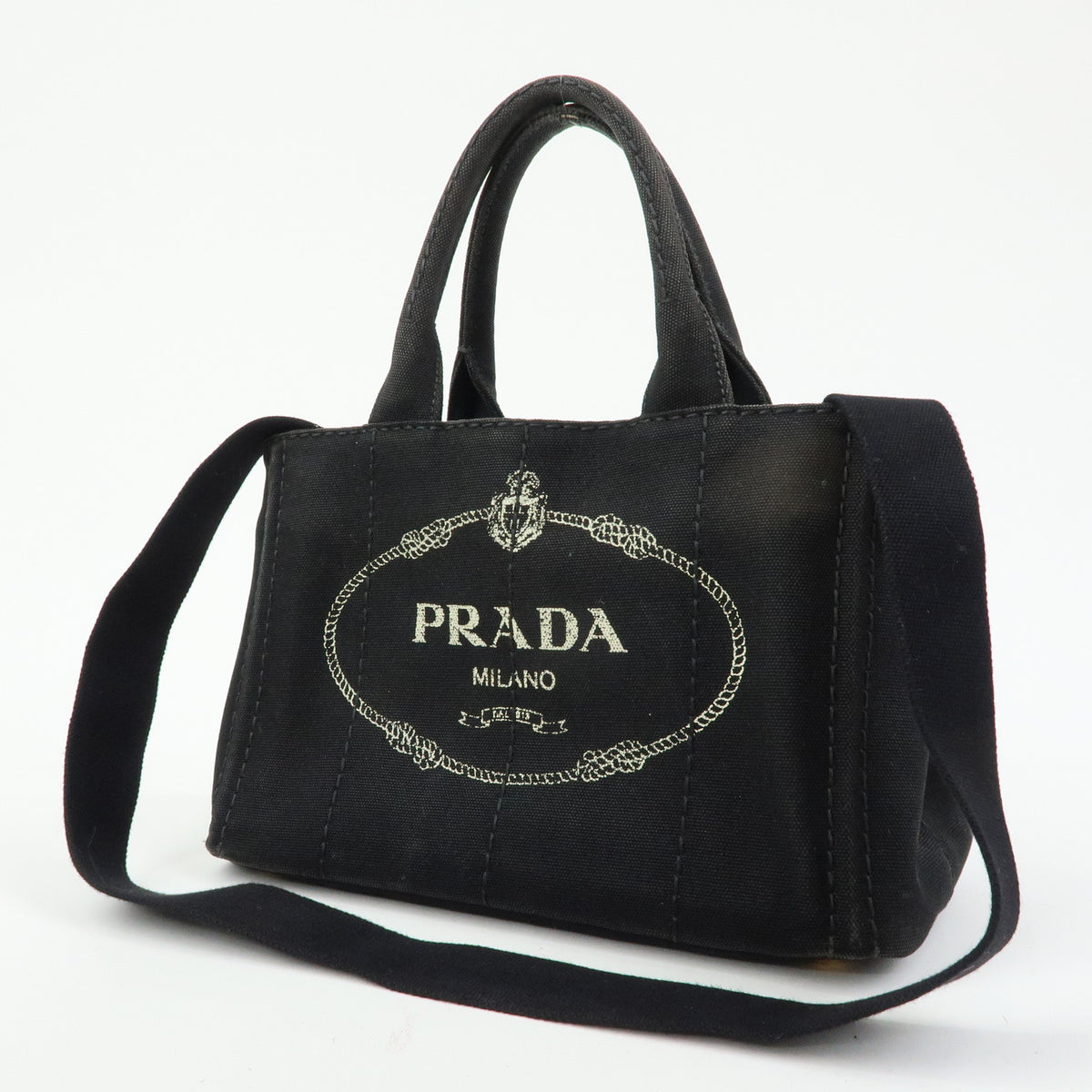 PRADA Triangle Logo Canapa Mini 2Way Bag Hand Shoulder Bag Black B2439G