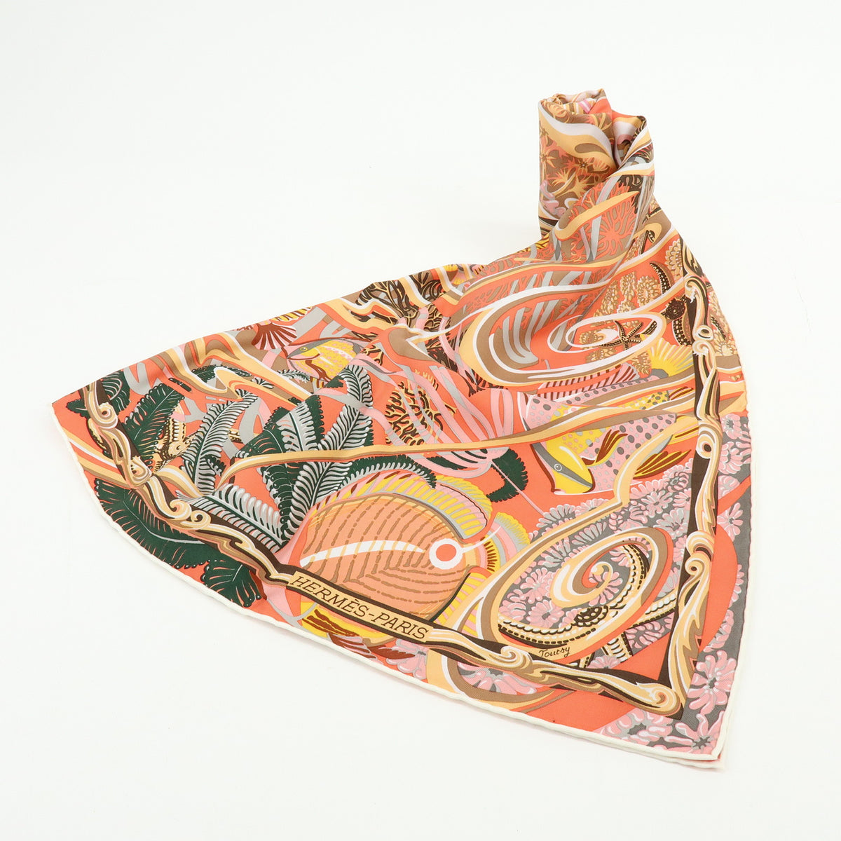 HERMES Carre 90 Silk 100% Scarf De la Mer au Ciel Orange