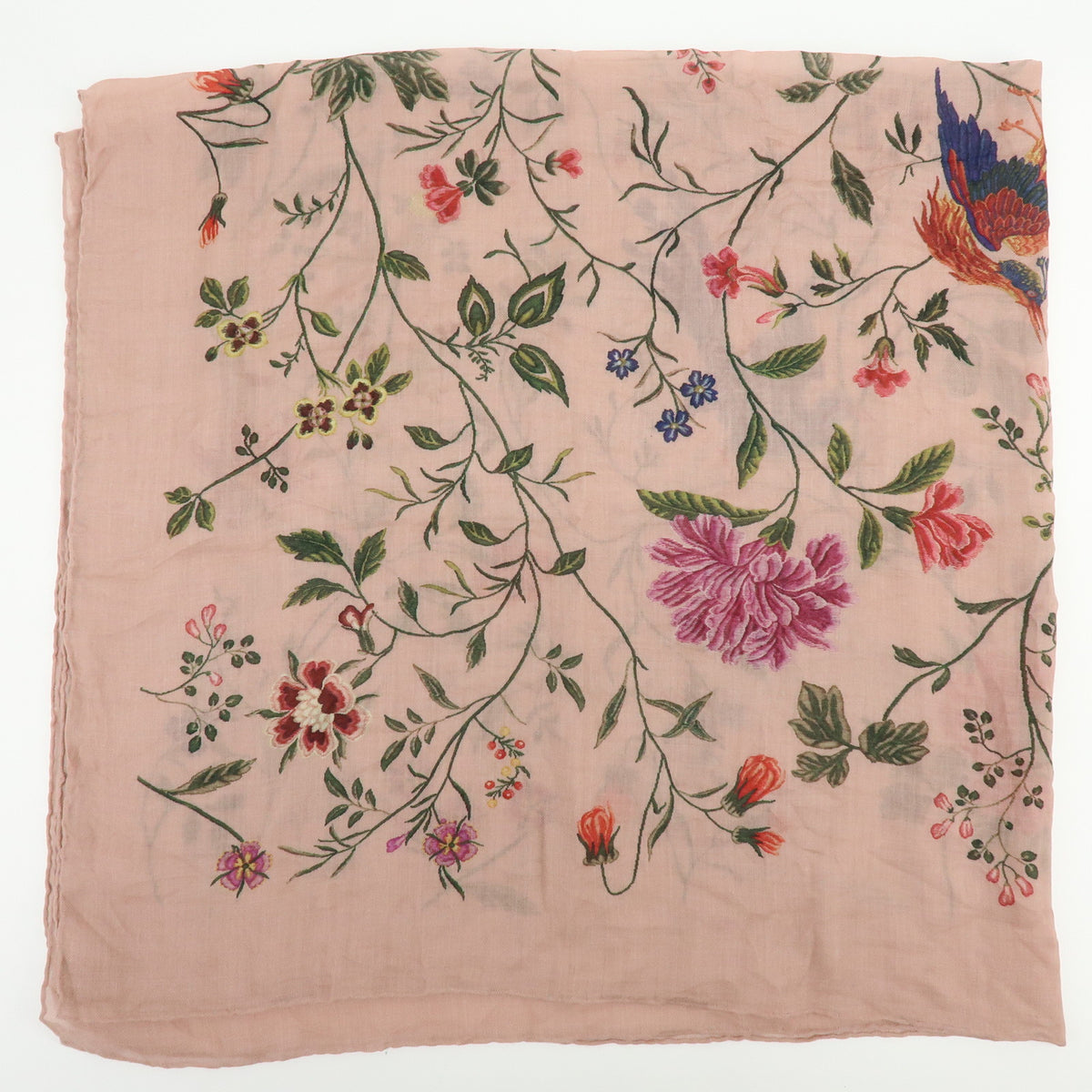 Christian Dior Cashmere 100% Scarf Bird Floral Pink Green Blue Red
