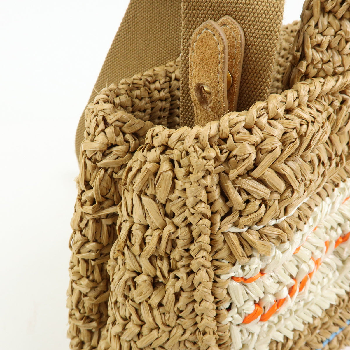 PRADA Canapa Triangle Logo Tricot Raffia 2Way Bag Camel Orange 1BG153