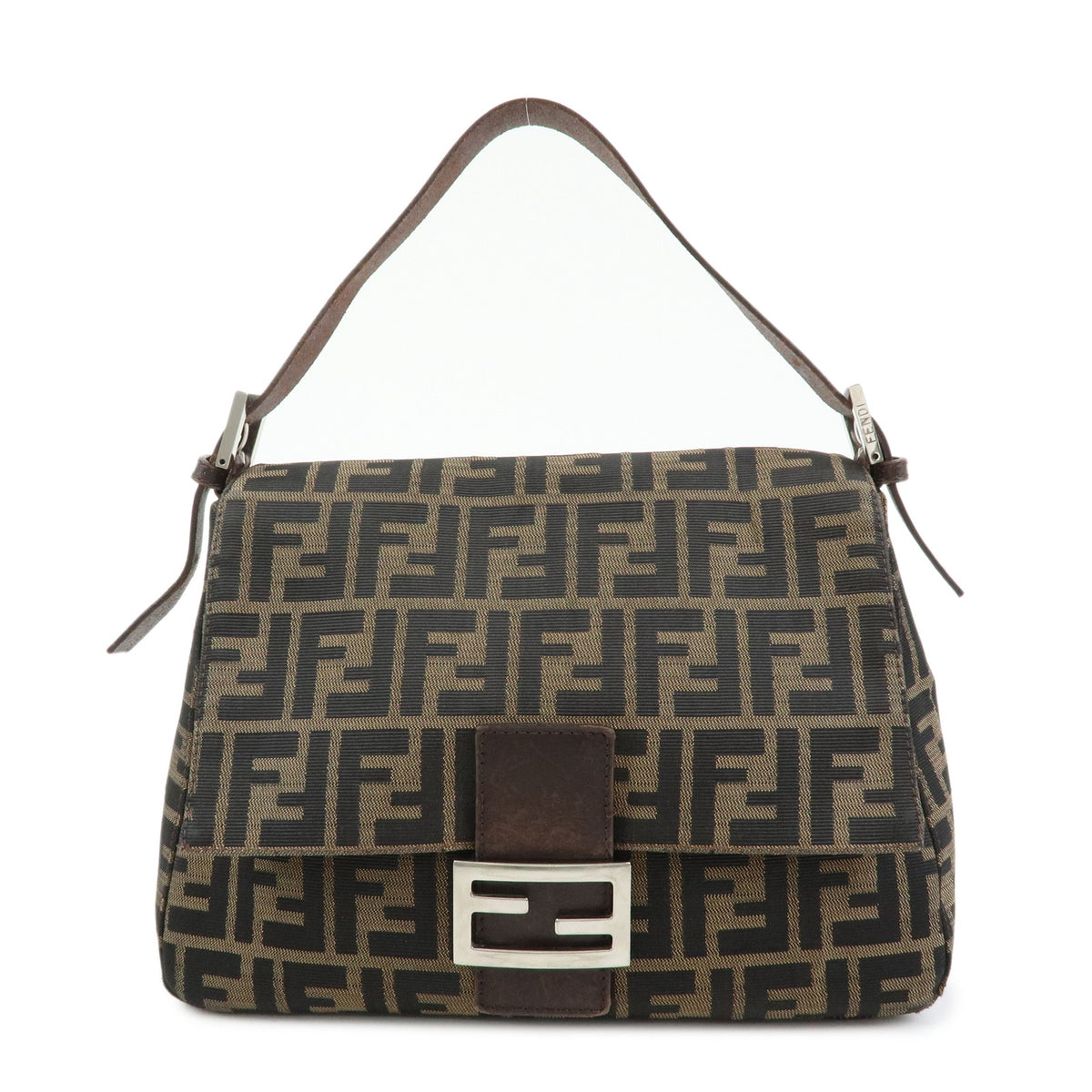 FENDI Zucca Mamma Baguette Canvas Leather Shoulder Bag Brown 26325